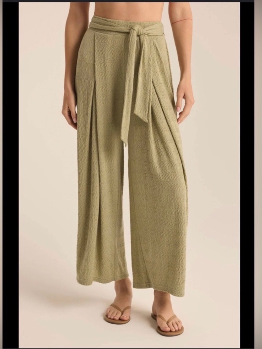 NWOT Z Supply Isla Pucker Knit Wide Leg Pants Meadow Green Relaxed Size M